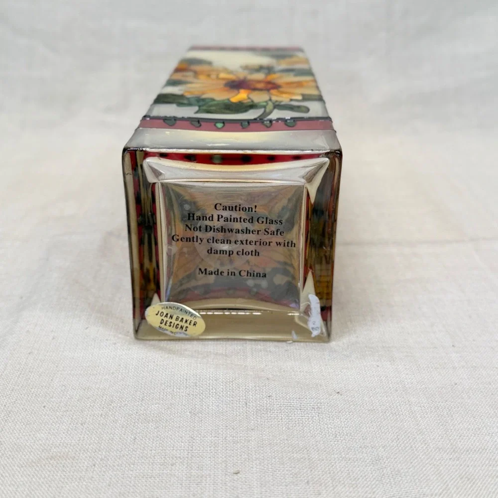 Vintage Hand Painted Sunflower Stained Glass Fireplace Match Holder Cottage